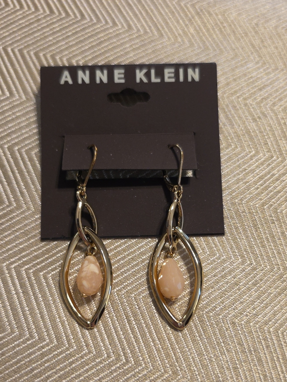 Anne Klein Gold-Tone Drop Earrings with Peach Teardrops